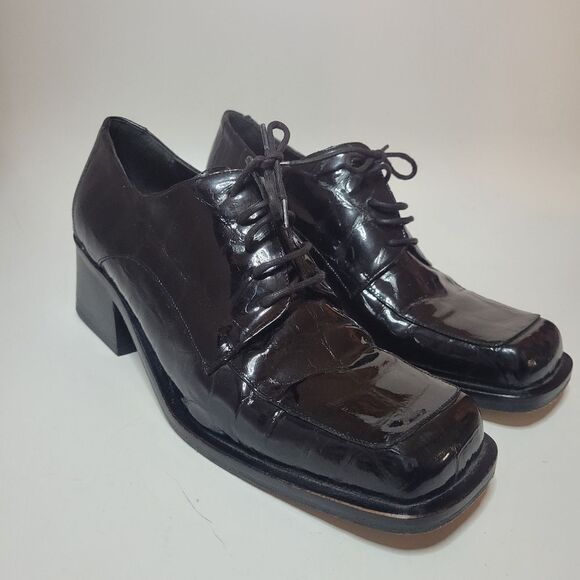 Italian Luc Matisse Patent Leather Croc Square Toe Lace Up Oxfords - Picture 5 of 13